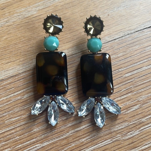 Jewelry - JCrew drop earrings, teal & tortoise